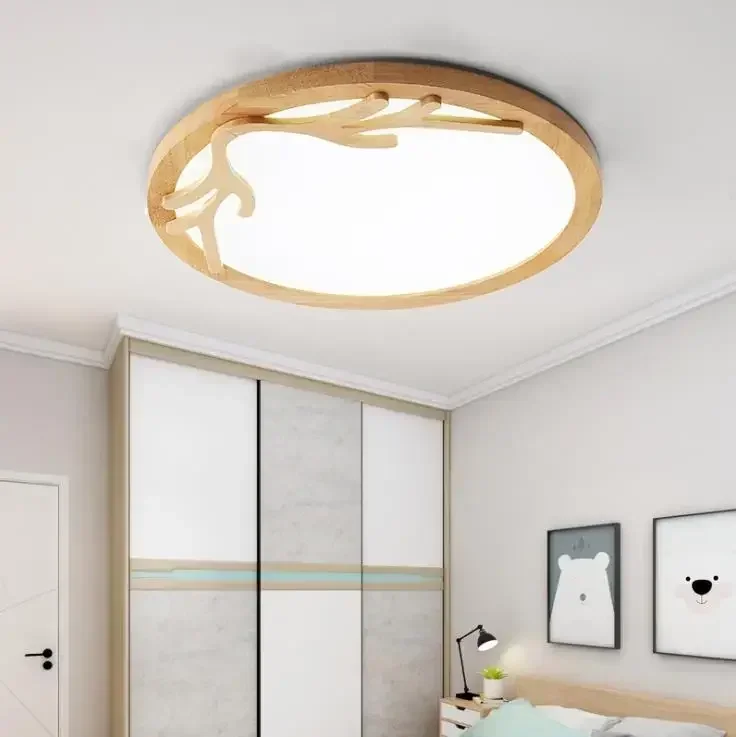 NUI مصباح غرفة النوم الحديثة بسيطة مصباح ليد السقف الإضاءة غرفة شرفة الشمال خشب متين قرن الوعل اليابانية سجل ديكور المنزل مربع #4