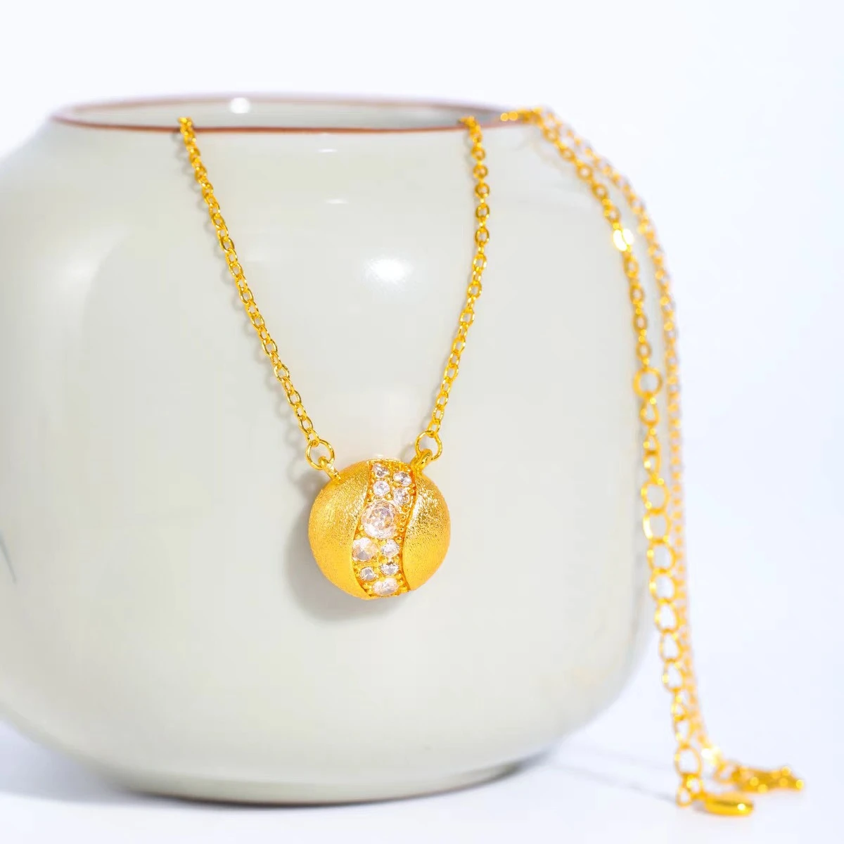 

Fahsion 18k Gold Color Zircon Bead Pendant Necklace for Women Bride Birthday Wedding Engagement Party Fine Jewelry Sets Gifts