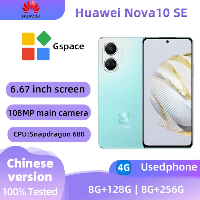 HUAWEI Nova 10 SE 4g Android 6.67 Inch  Screen CPU Snapdragon 680 4500mAh Battery 108MP Camera Unlocked Used Phone