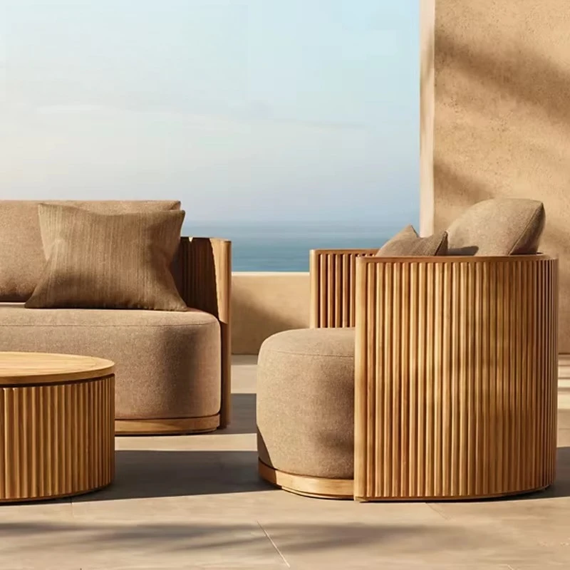 Modern Patio Furniture Set Resort Outdoor Sofa Luxury Outdoor Furniture Set Hotel Garden Sofa Wooden Waterproof Furniture Set