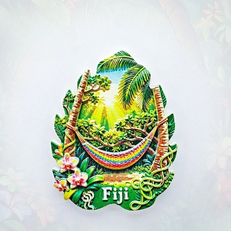 Fiji Hammock Fridge Magnet - Relaxing 3D Jungle Sunlight Souvenir Unique South Pacific Gift for Travel & Beach House Decor