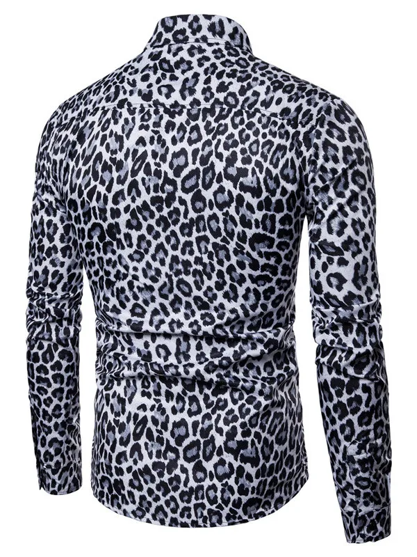 

Slim Fit с леопардовым принтом Long Sve irt для мужчин, повседневный воротник из полиэстера, крутой осенний сезонный воротник на пуговицах...