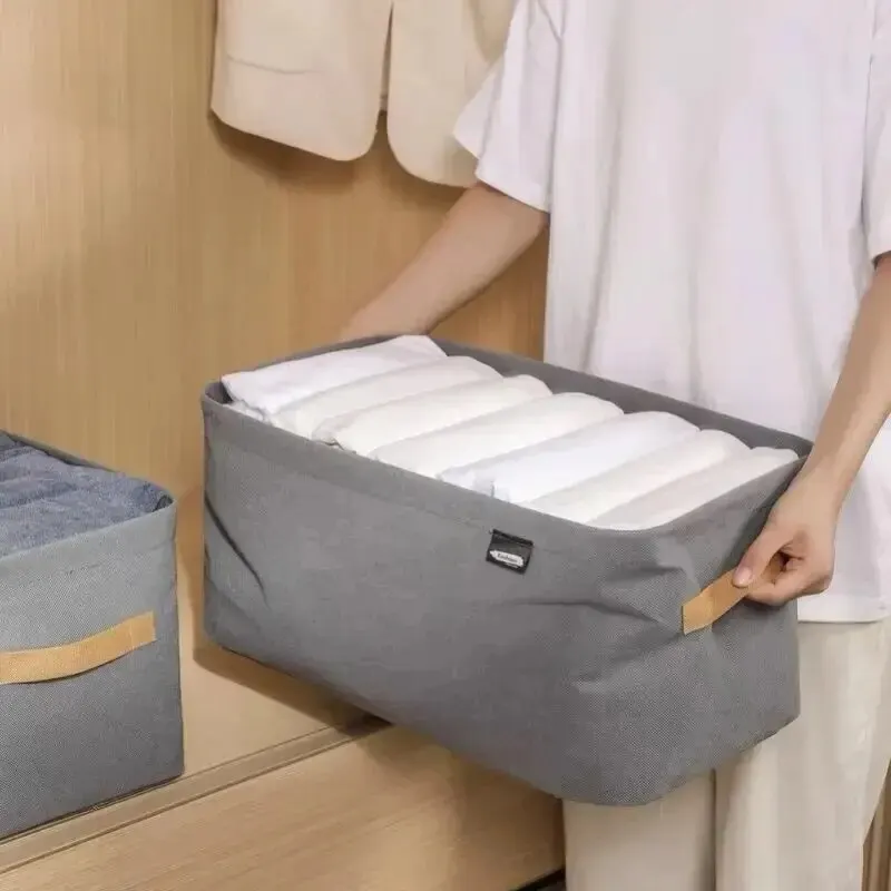 1pc Large Capacity Clothes Storage Basket Two Thickened Cloth Steel Frame Foldable Storage Box Miscellaneous Clothes Pants Box