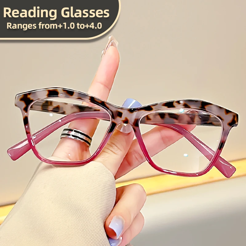Farbblockierte Lesebrille von Oyalie mit Leopardenmuster, frischer Stil, klare Sicht, angenehm zu tragen, einfach zu kombinieren, einfache und modische Lesebrille mit verschreibungspflichtiger
