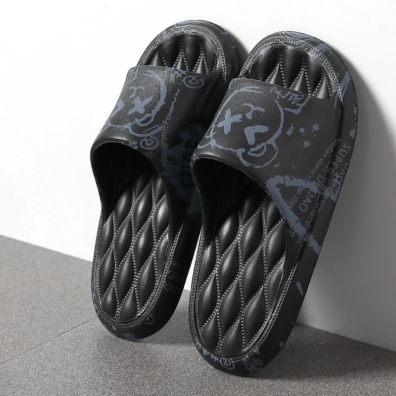 Plus Size 48 Graffiti Men Slippers Sole EVA Indoor Open Toe Flip Flops Beach Slides Flat Sandals Printing Cartoon Slide