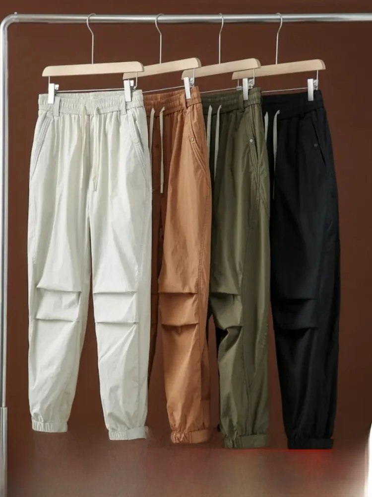 

Мужские спортивные брюки свободного кроя для активного отдыха, весна-лето, уличный стиль, модные брюки с манжетами, прямые длинные штаны