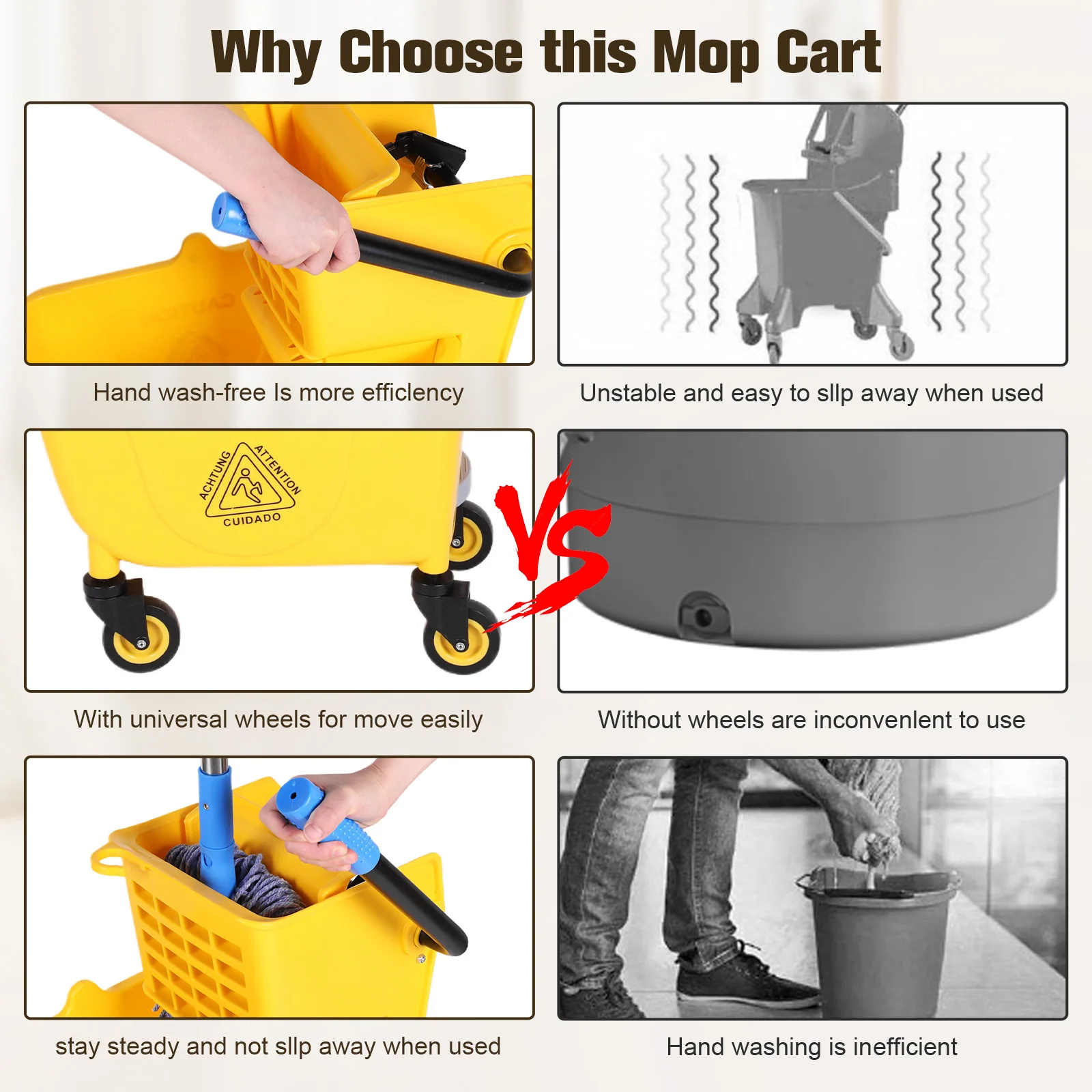 

24L Plastic Bucket Mop Wringer with Wheels Hotel Cleaning Mop Bucket Wear Resist Creative Trolley Mop Bucket Floor Cleaning Tool