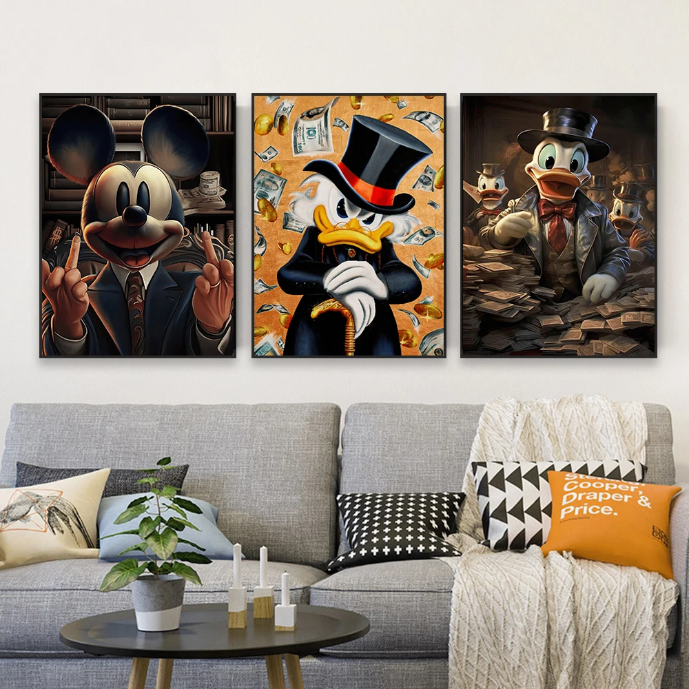 Disney Donald Duck Family Wall Art Poster Success Gold Dollars Print Motivational Cartoon Canvas Painting Modern Office Decor