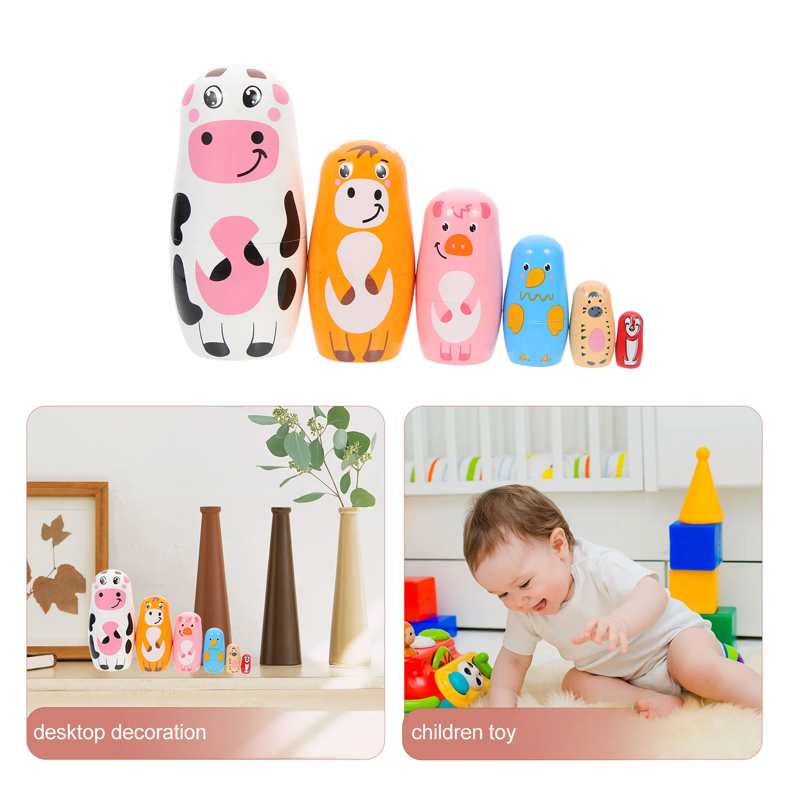 Cow Matryoshka Easy to Clean Nesting Creative Matryoshkas Toy Stacking Nested Decorate Multi-functional Russian Dolls Wood