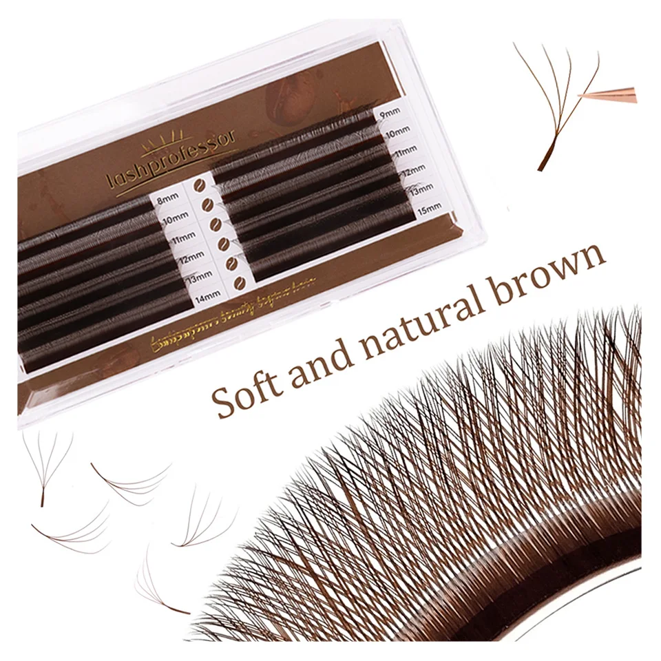 NEW 4D W-Shaped Brown Eyelash Extensions Premade Clover Bloom Soft Dark Brown Volume Lashes Automatic Flowering for Salon Makeup