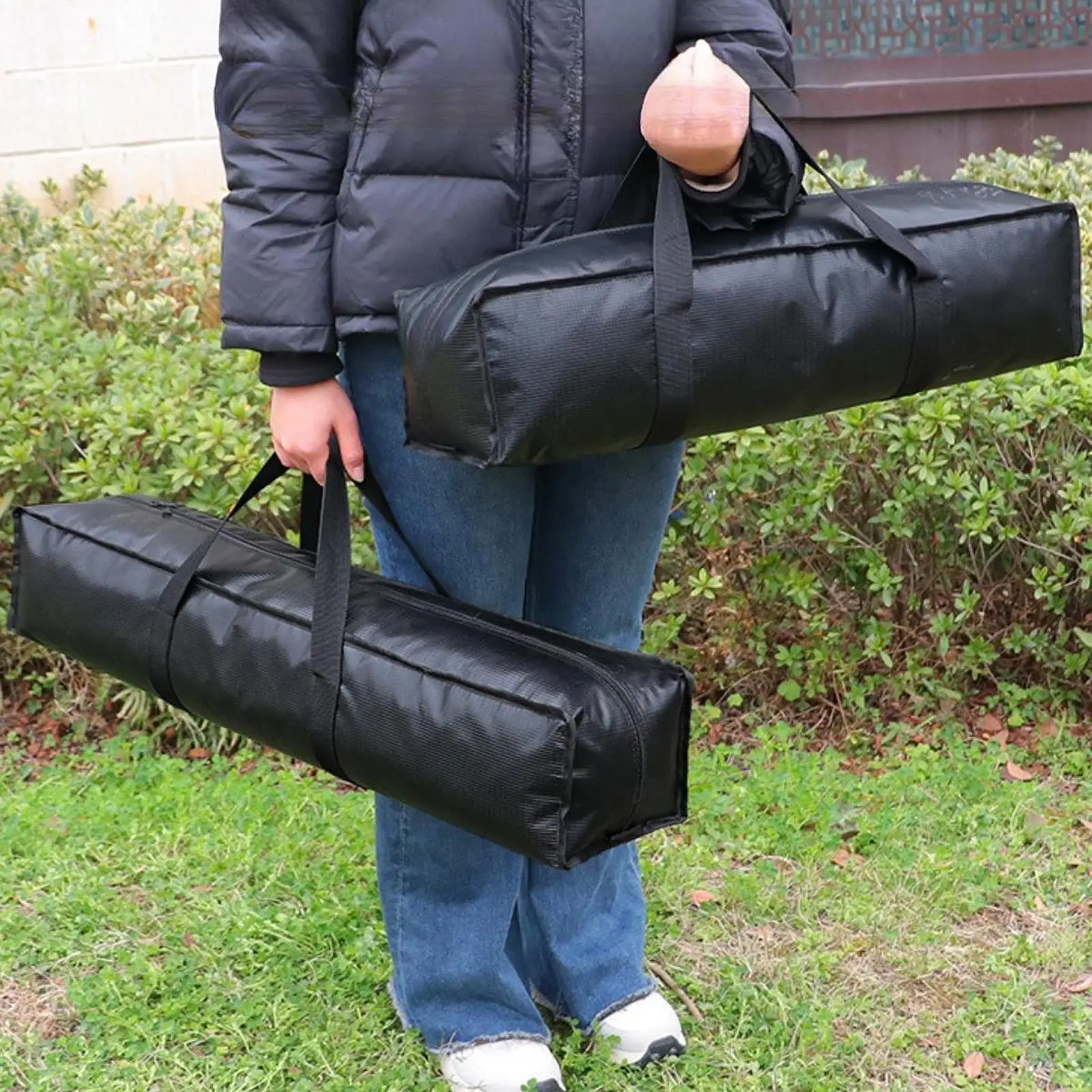 Large Travel Duffle Bag with Zipper Rectangular Organizer Camping Sports Equipment Storage for Gym Outdoor Tripod Camping Black