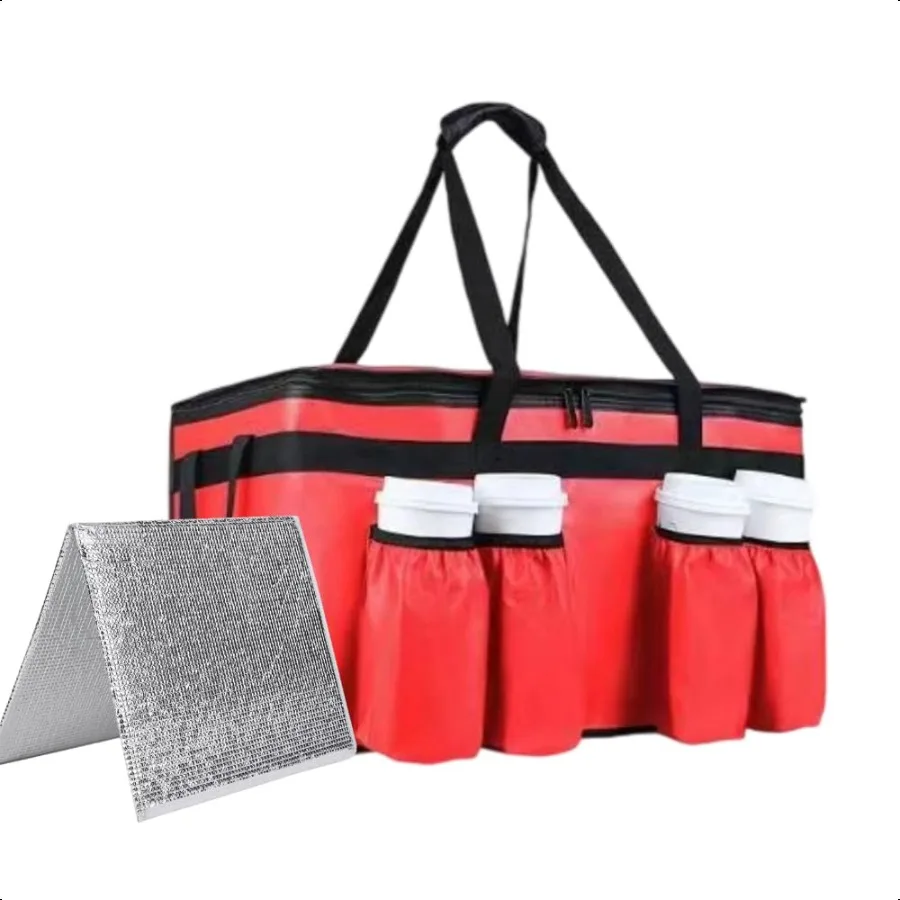 

Изолированная сумка для доставки пищевых продуктов с 4-мя подстаканниками и нижней частью XXXБольшие изолированные пакеты для продуктов с верхом-холодильниками на молнии с Dr