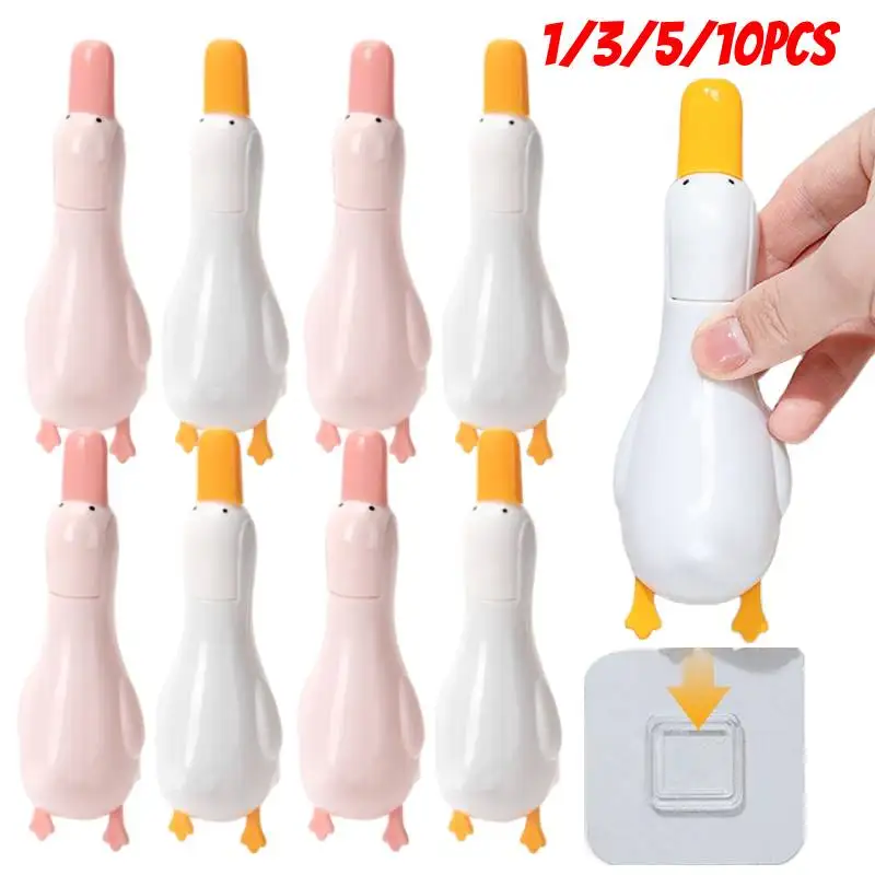 1-10 pçs pá de limpeza de cabelo bonito pato pia do banheiro grampo de cabelo fixado na parede clipe de lixo pinças de mesa varrer mop clipe de limpeza