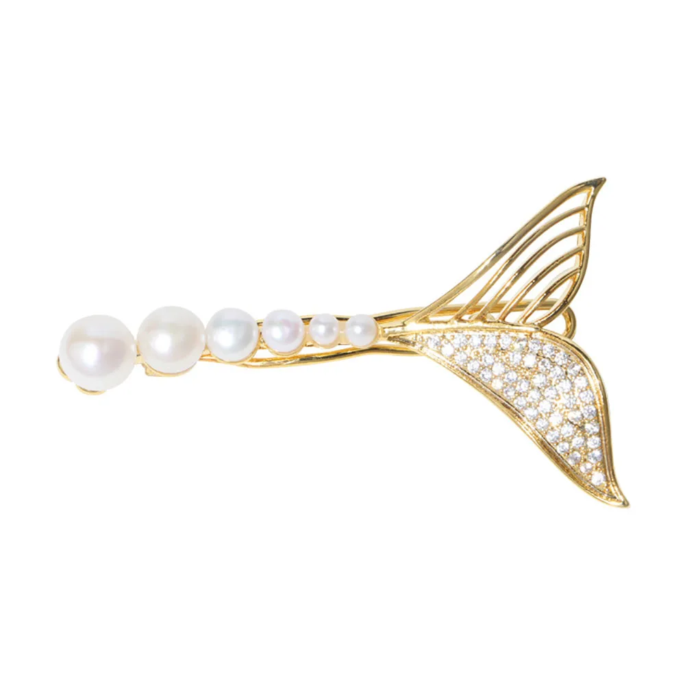 ZHEN-D Jewelry Mermaid Beautiful Fishtail Freshwater Pearl Beauty Hair clip Frog Buckle accessories Hairpin Gift for girl women