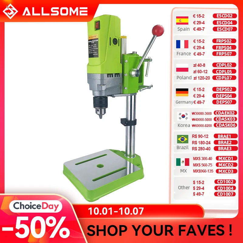 ALLSOME 710W Werkbank Bohrer Stand Chuck 1-13mm Mit High-präzision Schwalbenschwanz Guide Mini Aluminium legierung Elektrische Bohrer Maschine