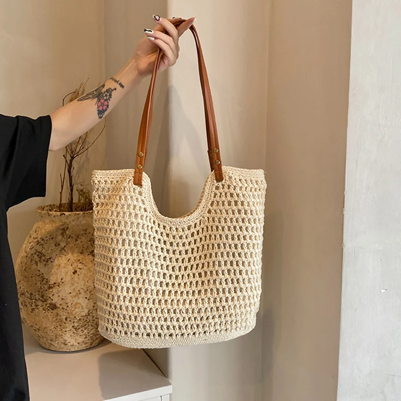 

Летняя модная повседневная плетеная Сумка для женщин, новинка 2024, модная вместительная универсальная плетеная Сумка из соломы, пляжная сумка через плечо для отпуска