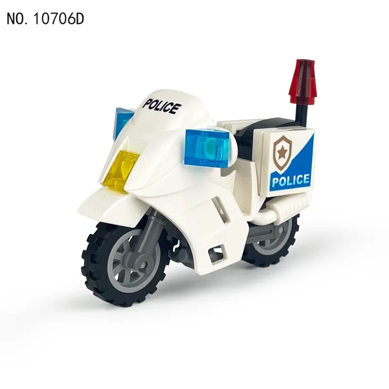 10706D Wu Shen Tieqi motocykl biały model policyjny zabawka dla dzieci do składania z klocków akcesoria