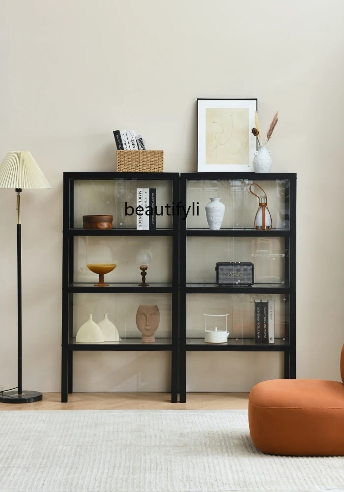 

Nordic Bookcase Ash Wood Glass Display Camera Collection Showcase Home