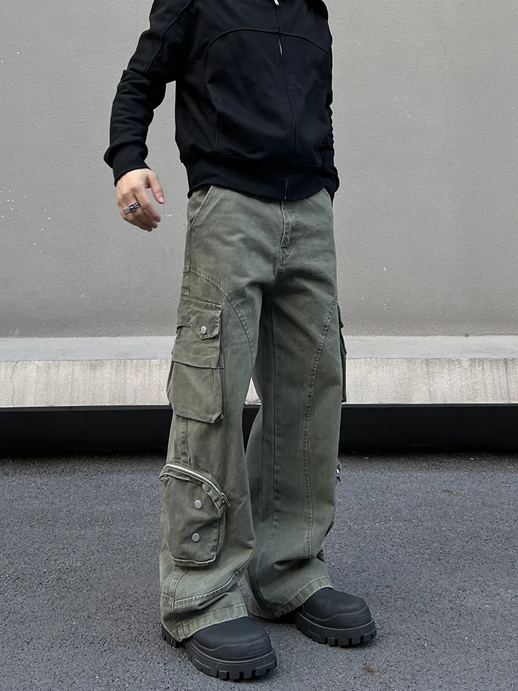 

Men's High Street Retro Multi-ket Bomber Work Pants Drapey Wide Leg Casual Trousers American Design Loose Fit Youthful