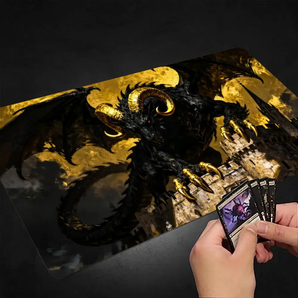

Игровой коврик для карточных игр Magic: The Gathering с готическим изображением гигантского дракона, с прошитыми краями, нескользящий, прочный, для настольных игр и TCG.