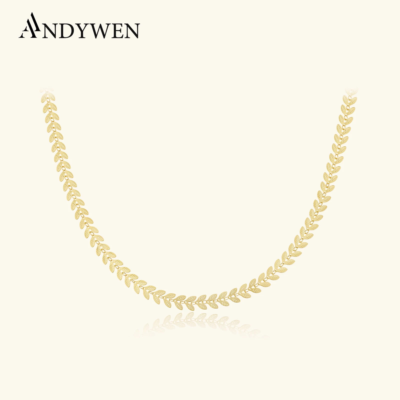 

ANDYWEN New 925 Sterling Silver Gold Leaf Charm Choker Chain Necklace Women Rock Punk Luxury Fashion Fine Jewelry 2025