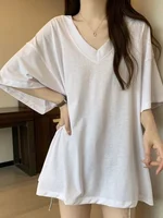 Loose V-Ne ort Sve T-irt Women Summer Design plus Size Casual Slimming Lazy Sle Mid-Length Fat MM Women's Top - Image 3