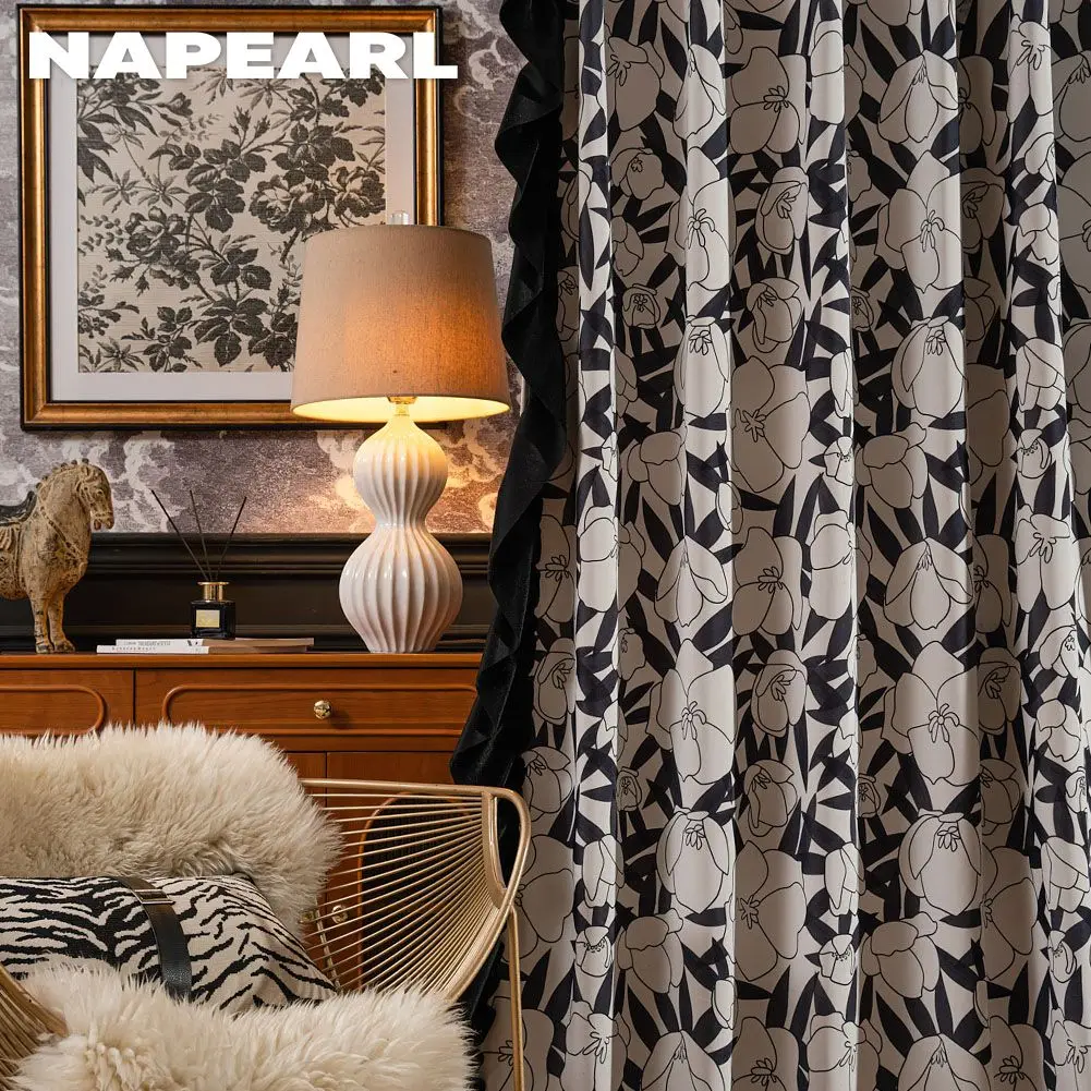 

NAPEARL Tufted Lace Curtain Printed Flower Window Shading Blinds for French Window Balcony Bedroom Home Decor 1PC