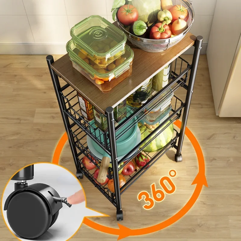 Kitchen Shelving New Multifunctional Floor Trolley Storage Shelving for Vegetable Baskets Closet Organizer Storage Shelf