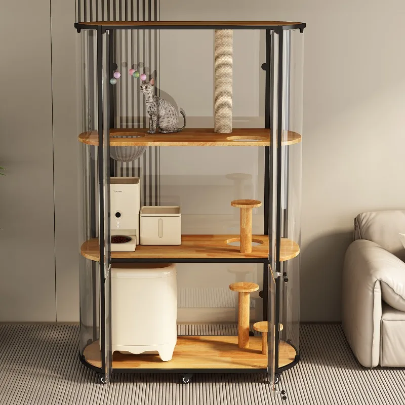 

Panoramic Cat Villa Luxury Glass Cat Room Large Solid Wood Cat Cage