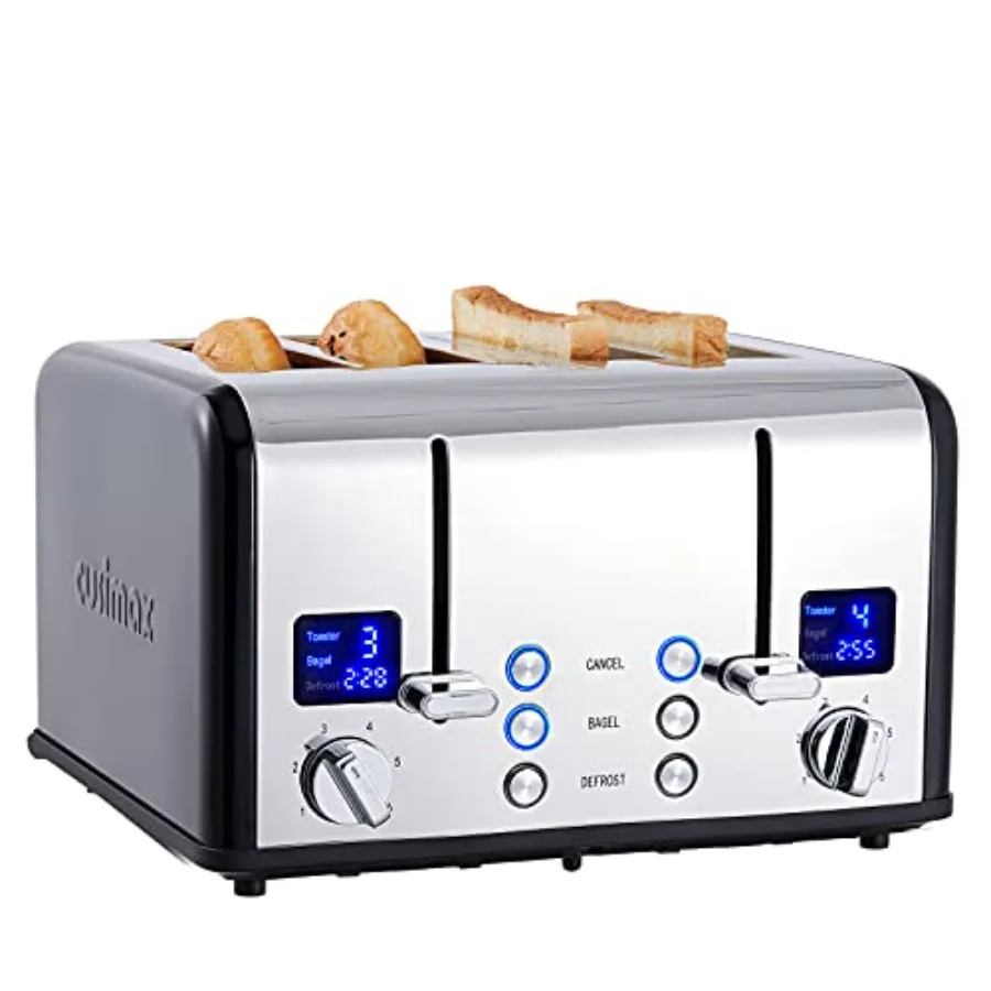 

4-Slice Toaster Stainless Steel Black with Ultra-Clear LED Display Extra Wide Slots Dual Control Panels 6 Shade Settings Cancel