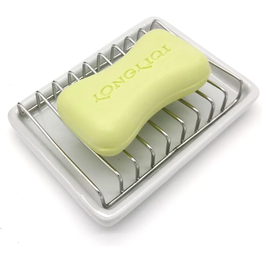 

Керамическая мыльница с сливным поддоном из нержавеющей стали, самосливный держатель для мыла, держатель для губки, мыльница для душа, ванная комната en Si