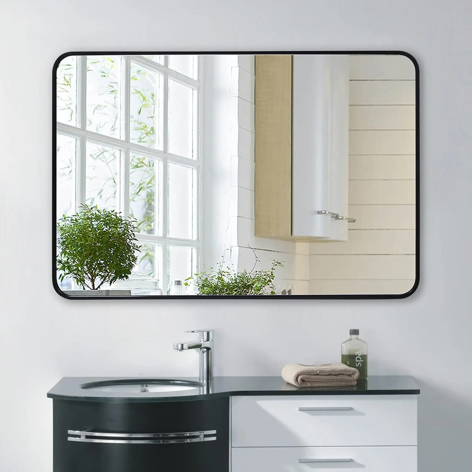 SILD Bathroom Mirror Black Rectangle Wall Mirror 30 x 40 inch Large Wall Mounted Vanity Mirrors with Aluminum Frame, Hangs Horiz