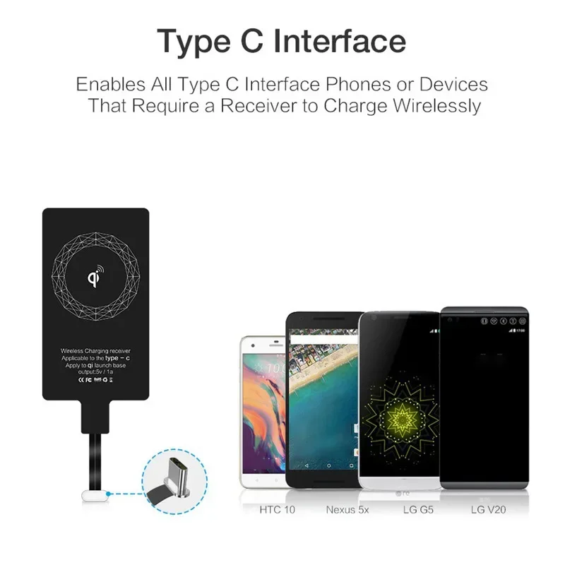 Wireless Charger Receiver Support Type C/Micro USB/Lightning Fast Wireless Charging Adapter for IPhone 5 Android Wireless Charge