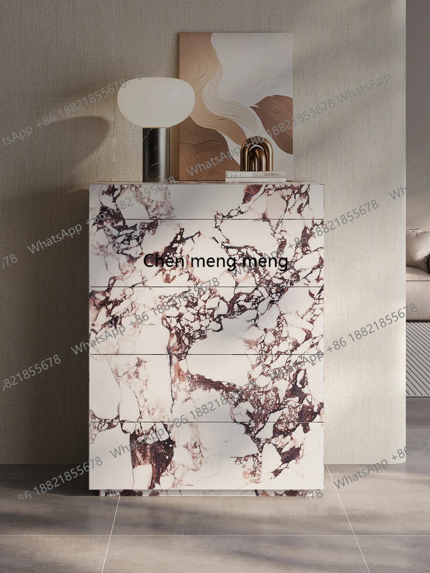 Italian light luxury chest, four seasons pink luxury stone, bedroom wall storage cabinet, home