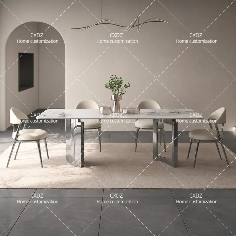 Stainless Steel Rock Slab Dining Table Modern Simple High End Restaurant Villa Furniture Personalized Design