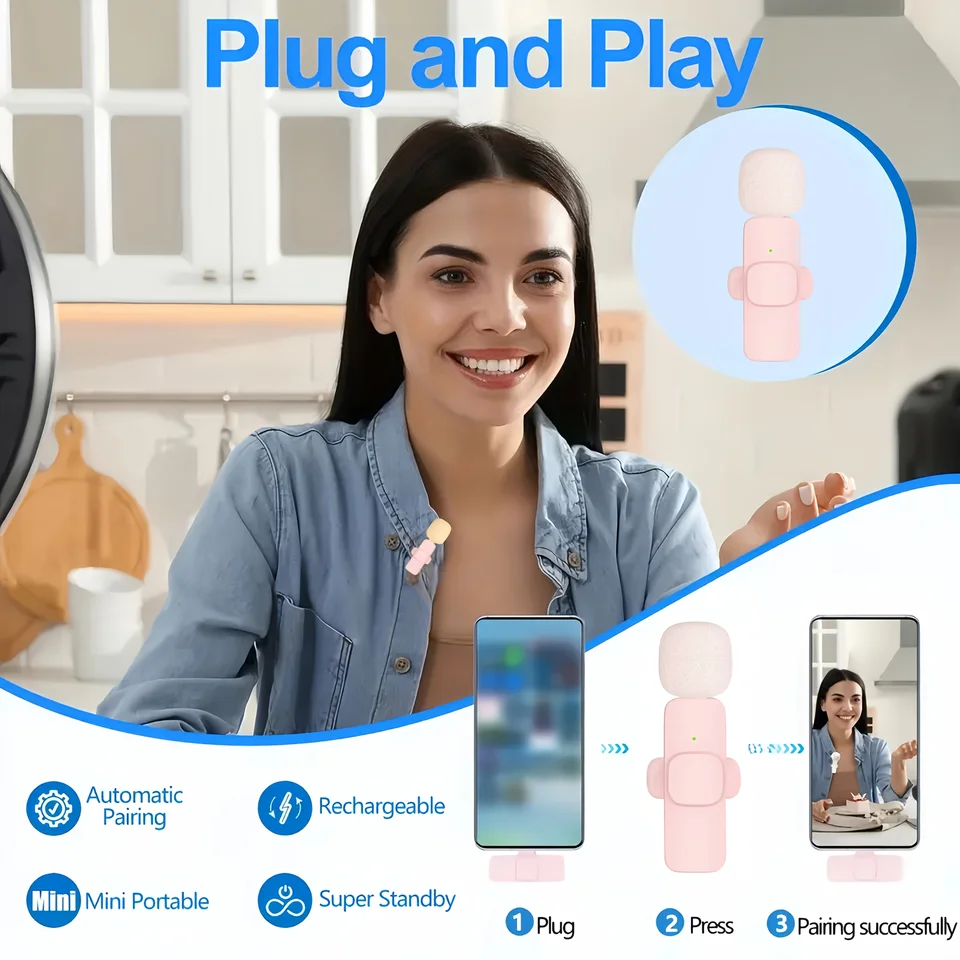 Micrófono de solapa inalámbrico mini para smartphones Type-C para vlogging, TikTok, Facebook, grabación de audio