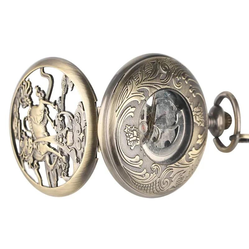 Retro Kylin Skeleton Men's Pocket Watch Steampunk Women Automatic Mechanical Fob Chain Pendant Clock Vintage Skeleton Watches