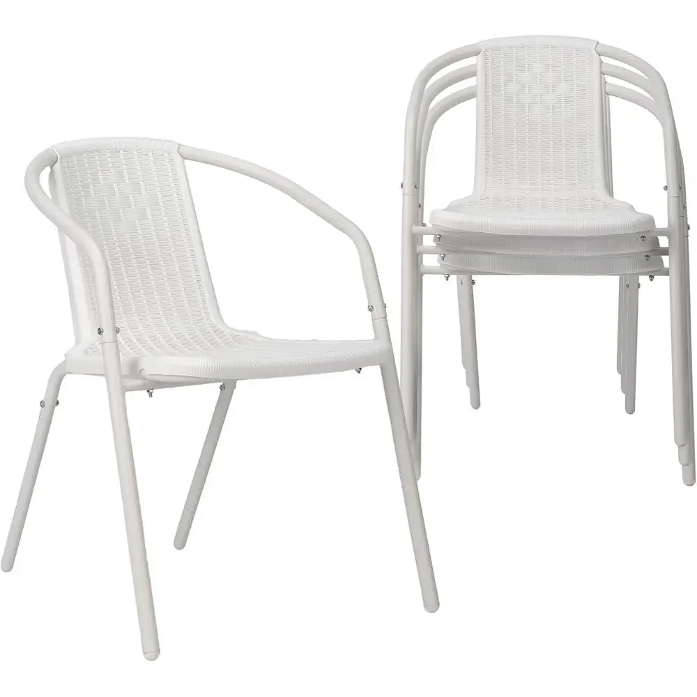 Stackable White Outdoor Dining Chairs Set of 4 for Patio, Porch, Garden, Restaurant Use