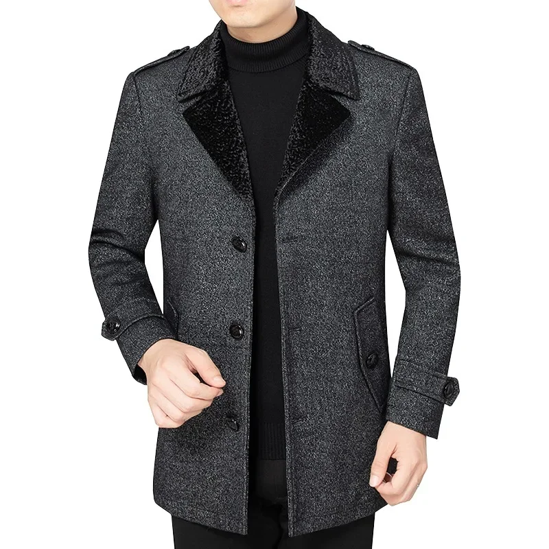 Men Woollen Trench Coats Cashmere Blazers Jackets New Winter Man Business Casual Trench Coats Male Thicker Warm Long Jackets 3XL