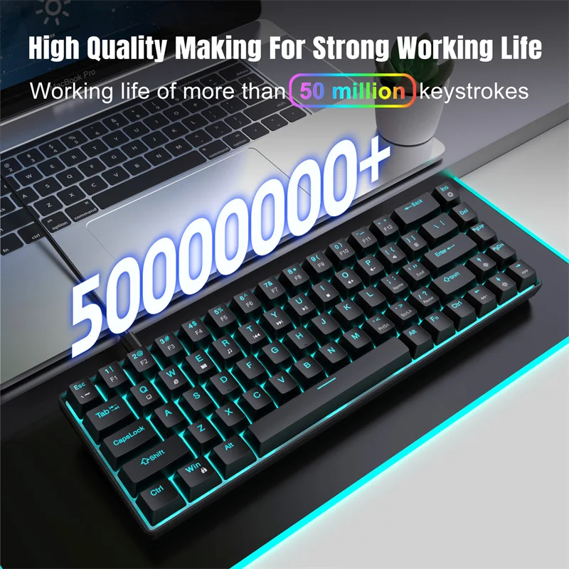 68 Keys Gaming Mechanical Keyboard Ergonomics Rgb Backlit Led Hot Swappable Blue Switch Keyboard for Pc Laptop Office Keypad