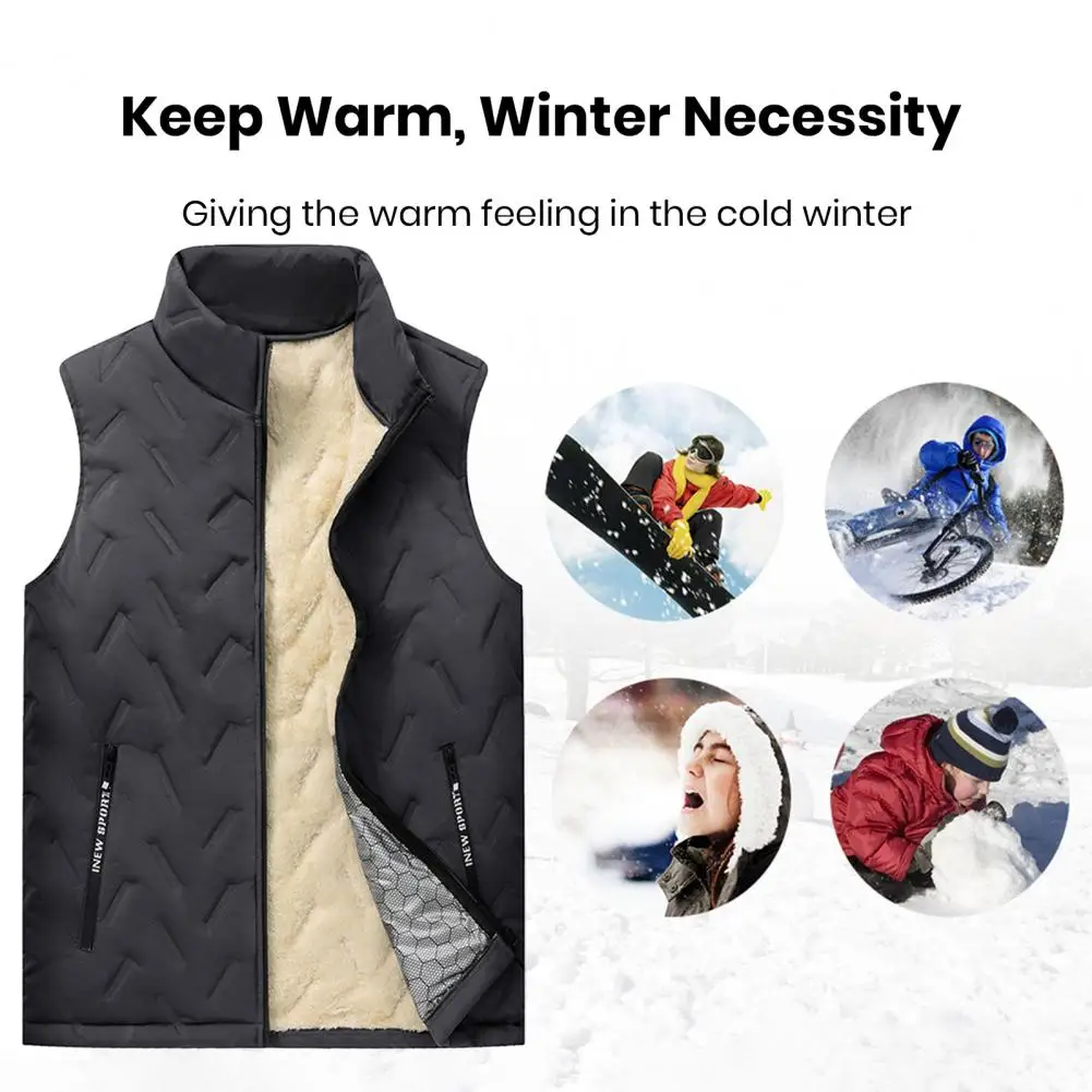 

Velvet Winter Vest Winter Thickened Vest Men's Winter Padded Vest with Plush Stand Collar Zipper Closure Windproof for Warmth