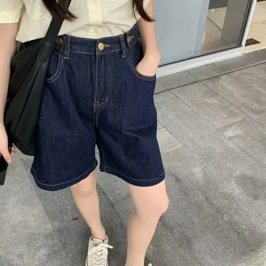 Cintura alta perna larga jeans shorts feminino verão plus size emagrecimento versátil solto ajuste a-line calças de cinco quartos forma pêra bod