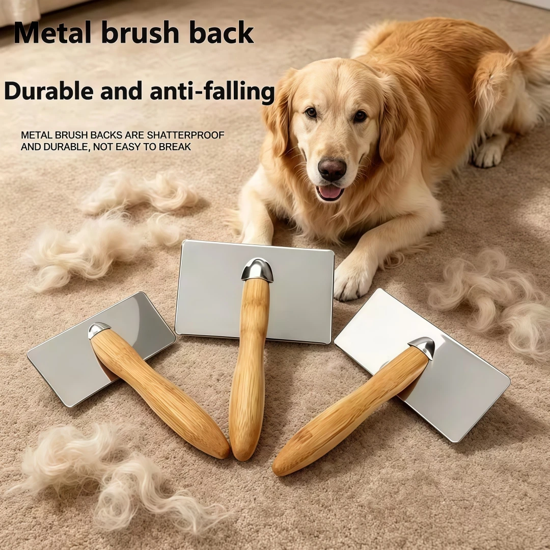 3 Sizes Solid Wood Handle Pet Slicker Brush Stainless Steel Pin Dog Cat Comb Detangle Knot Remove Loose Hair Grooming Massage