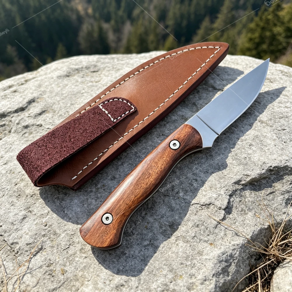 Practical Outdoor Small Straight Knife with Sheath Camping & Wilderness Adventure Tool EDC Kitchen Slicing Knife Rope Cutting Knife Rescue Emergencies Essential Gear