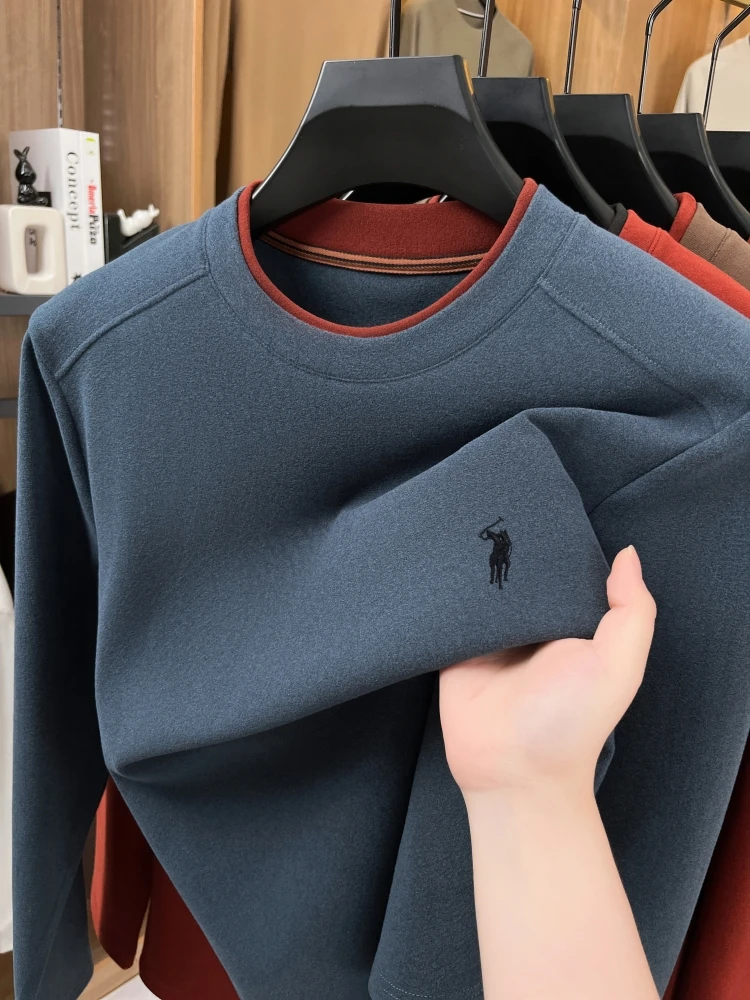 

High-end double-sided velvet long sleeve T-shirt Men's autumn high-end designer Paul embroidery round neck casual warm pullover