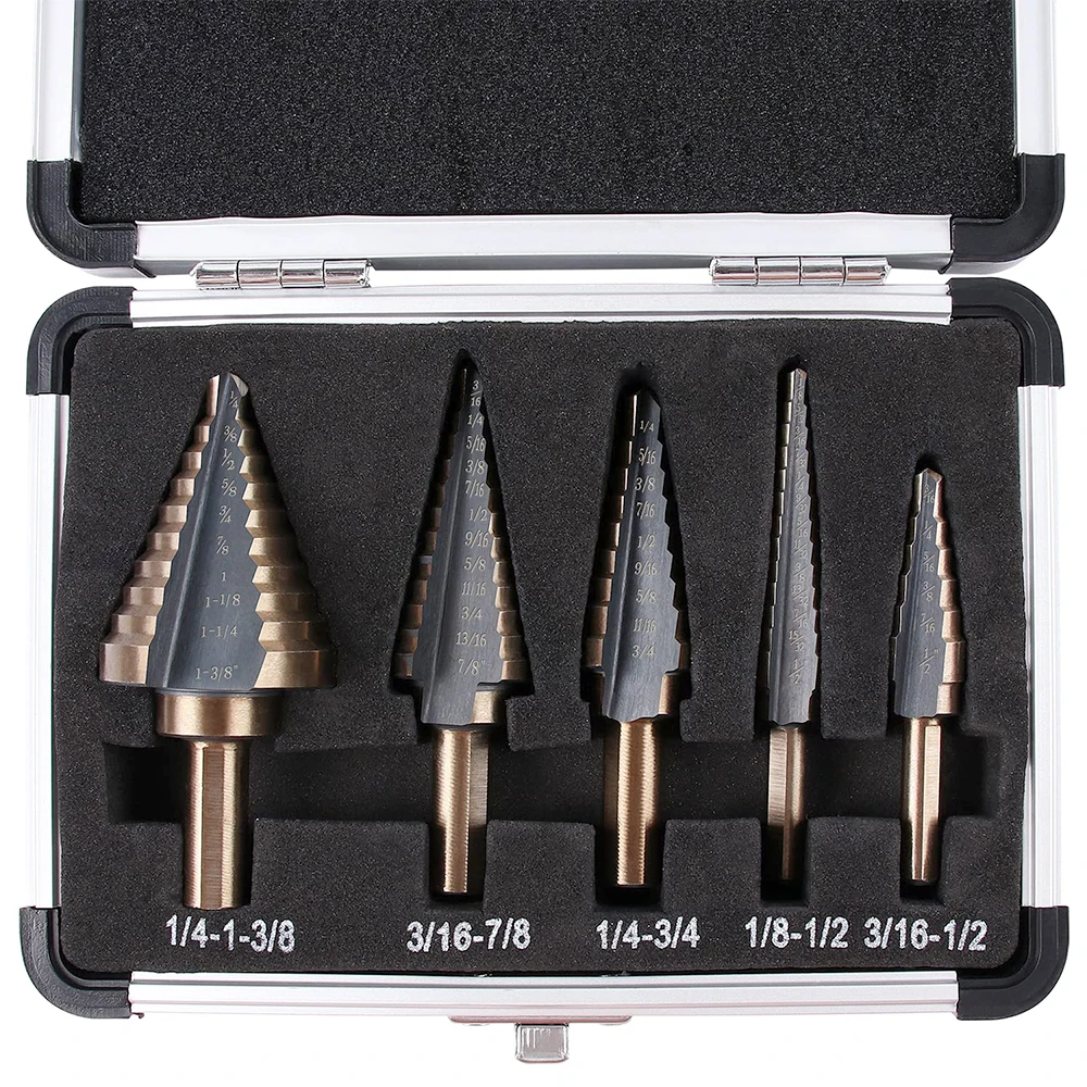 5Pcs HSS Titanium Step Drill Bit Set stepped Straight Groove Cobalt Multiple Hole cone Metal Hole Saw Cutter Hex Tools