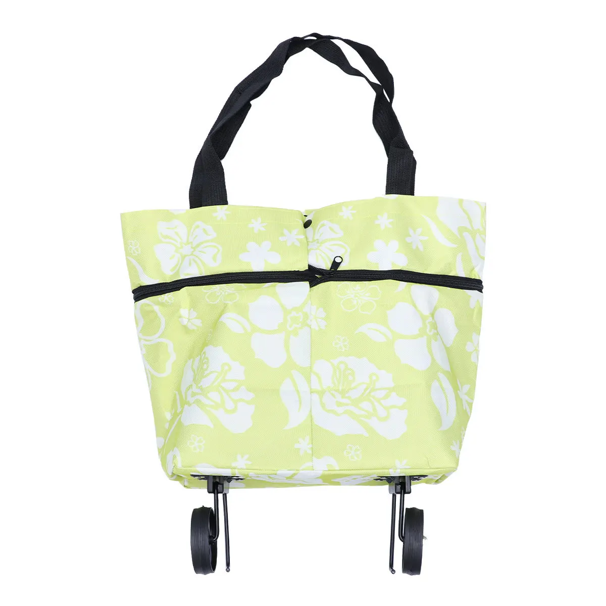 

Collapsible Folding Shopping Bag Wheels Stylish Handbag Shoulder Bag Foldable Shopping Cart Green Leaves