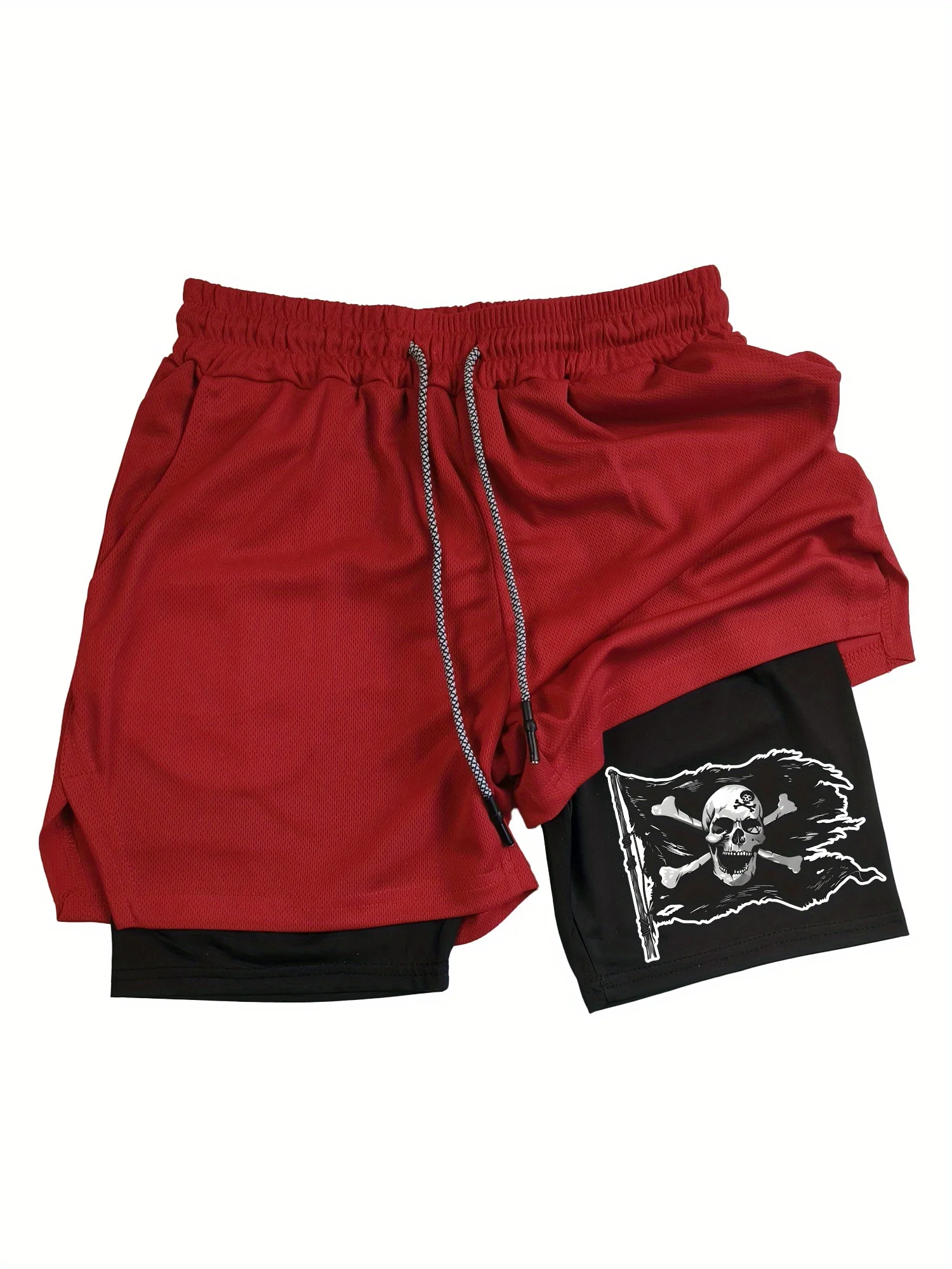 

Мужские быстросохнущие двухслойные шорты с принтом черепа, дышащие и влагоотводящие, незаменимые для фитнеса и тренировок.