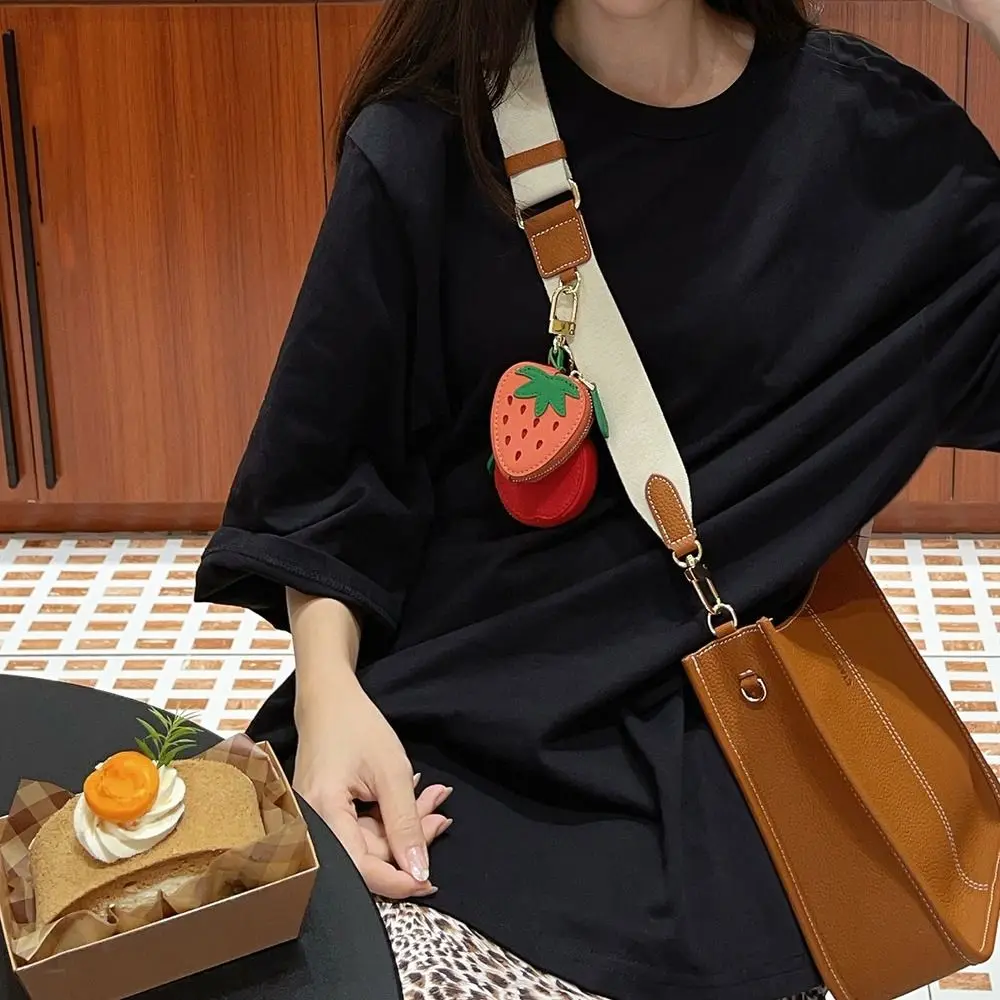 

Portable Cherry Fruit Shape Coin Purse Cute Strawberry PU Leather Pendant Korean Style Coin Bag Earphone Bag Female