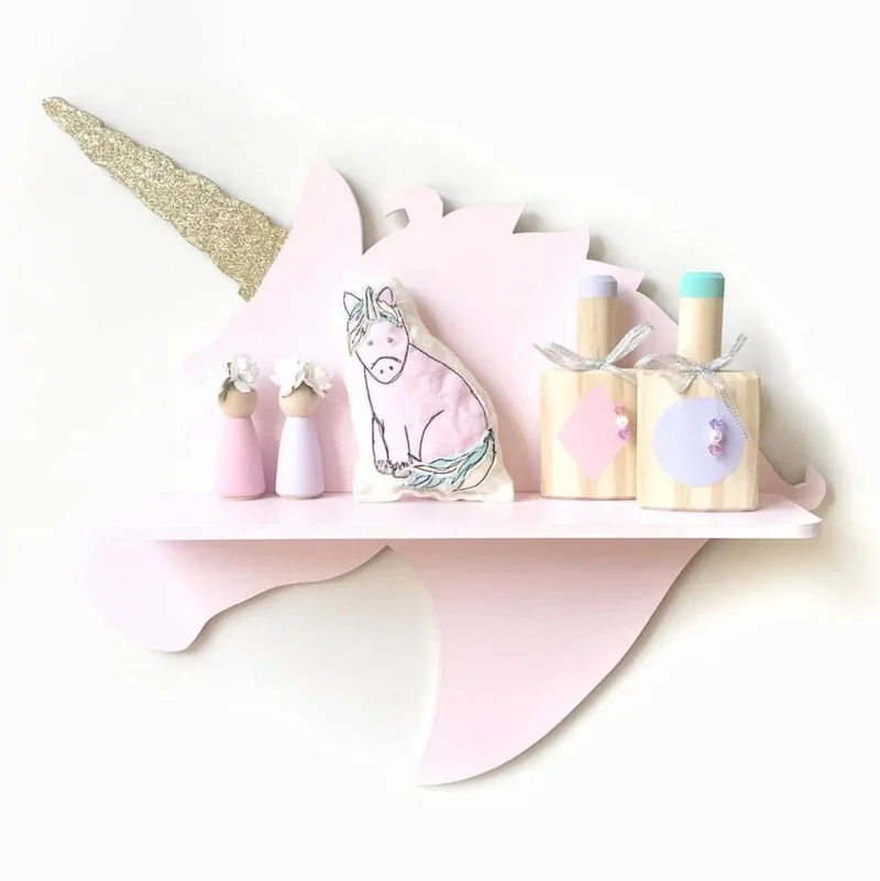 

Nordic Style Wooden Tent Unicorn Wall Shelf Baby Kids Room Decoration Storage Rack Organizer Board Home Dec